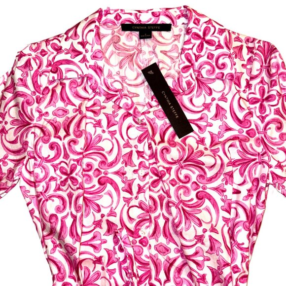 CYNTHIA STEFFE | Paisley Print Collared Button-Up Belted Mini Dress Size Small - Picture 2 of 6